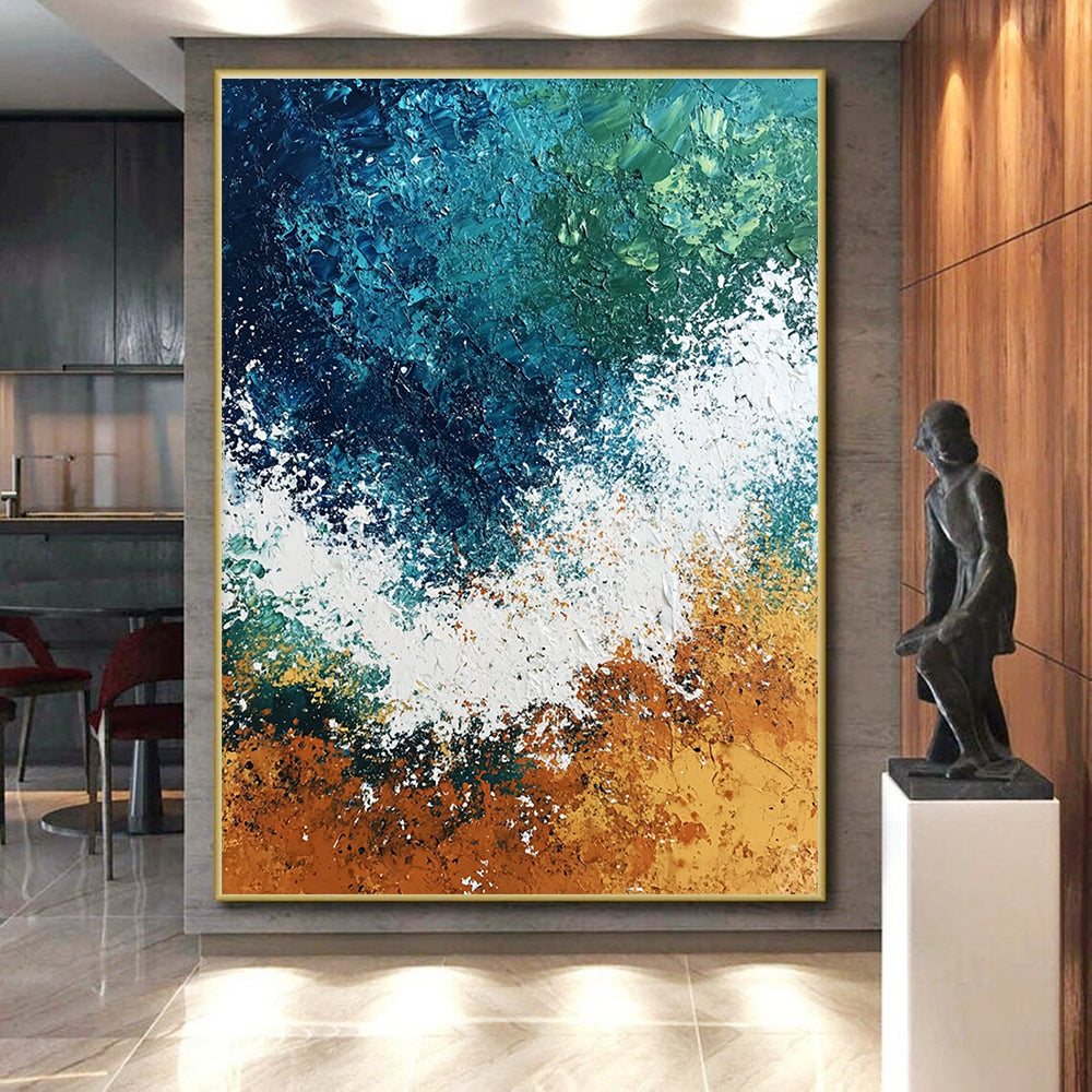 Blue and Green Ocean Wave Abstract Painting with Textured Layers GER581