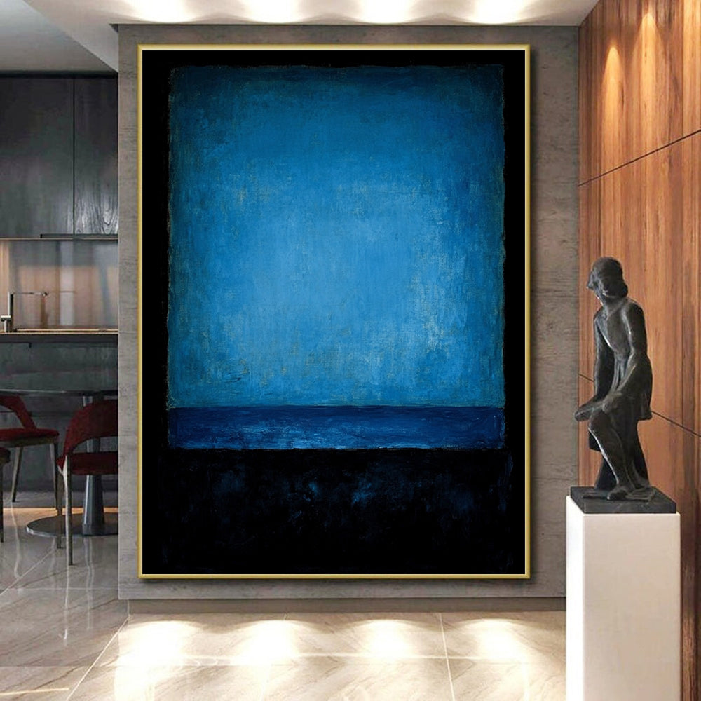 Deep Blue Monochromatic Abstract Painting with Textured Layers GER224