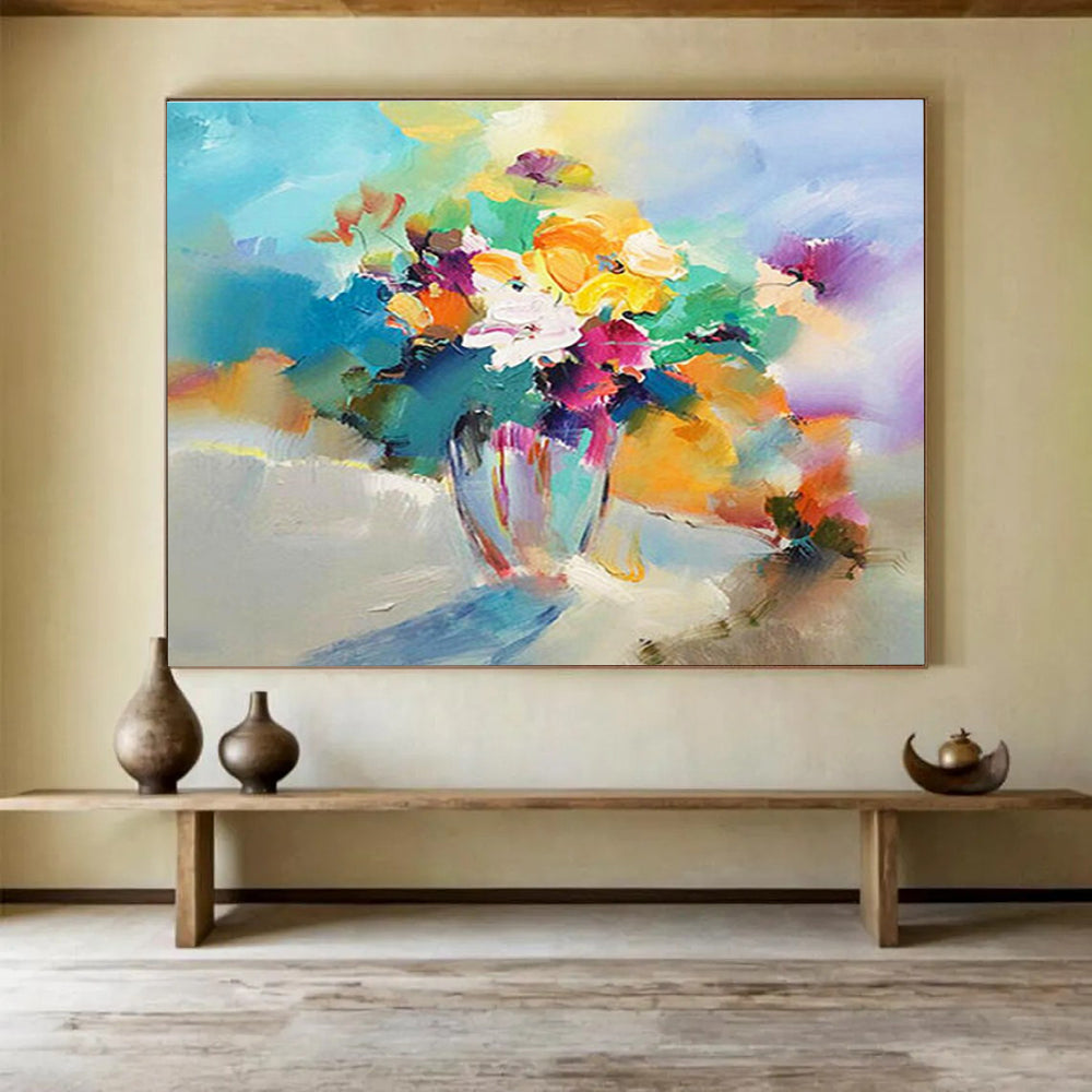 Colorful Flower Vase Abstract Painting with Mixed Bright Hues THY191