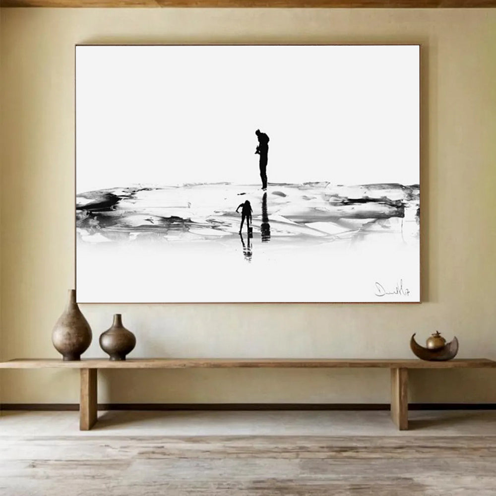 Black and White Silhouette Abstract Painting of Figures THY114