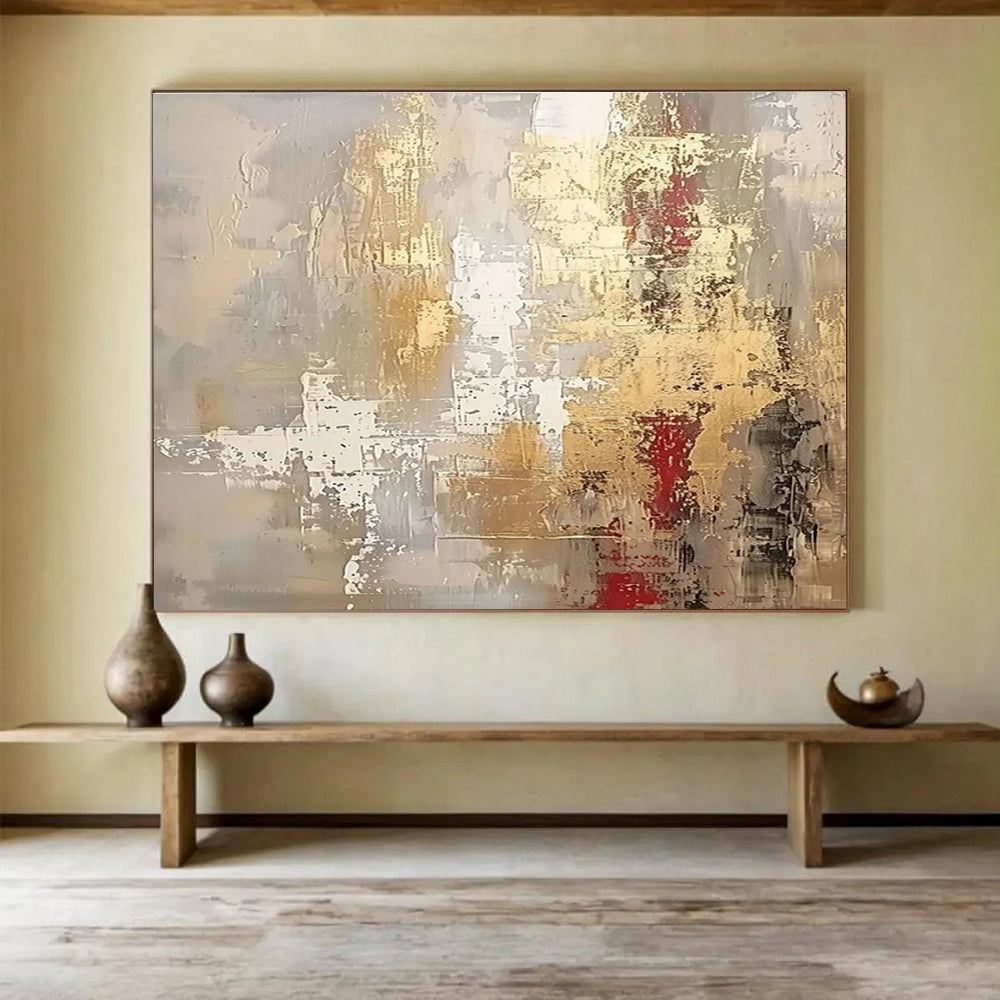Gold Red Grey Abstract Textured Painting THY044