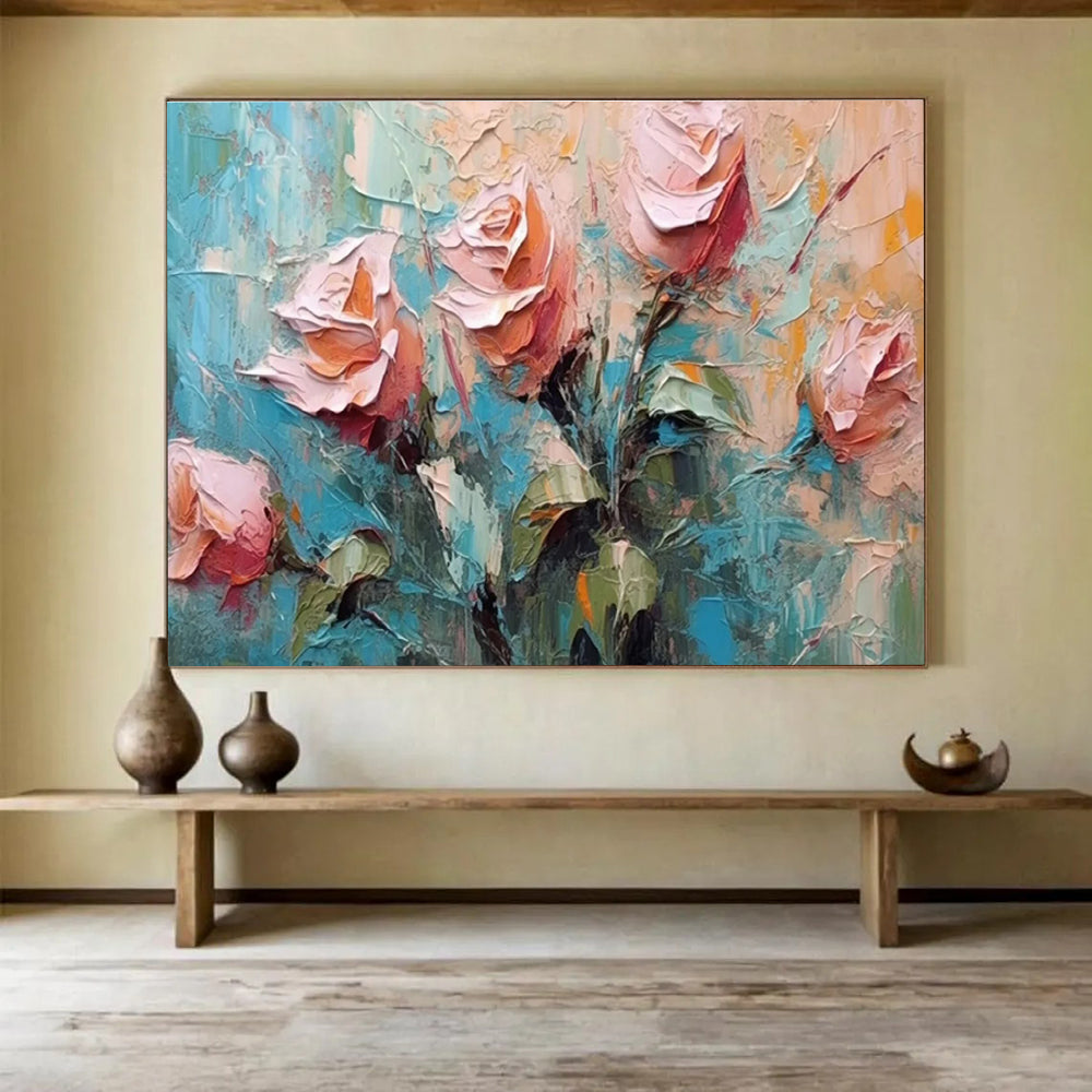 Textured Rose Bouquet Abstract Painting with Soft and Bold Strokes THY293