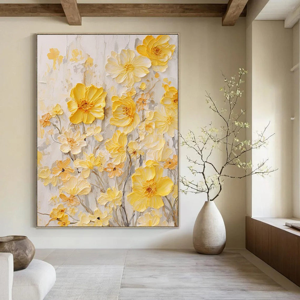 Yellow Flower Relief Abstract Painting with Textured Petals ADGE289