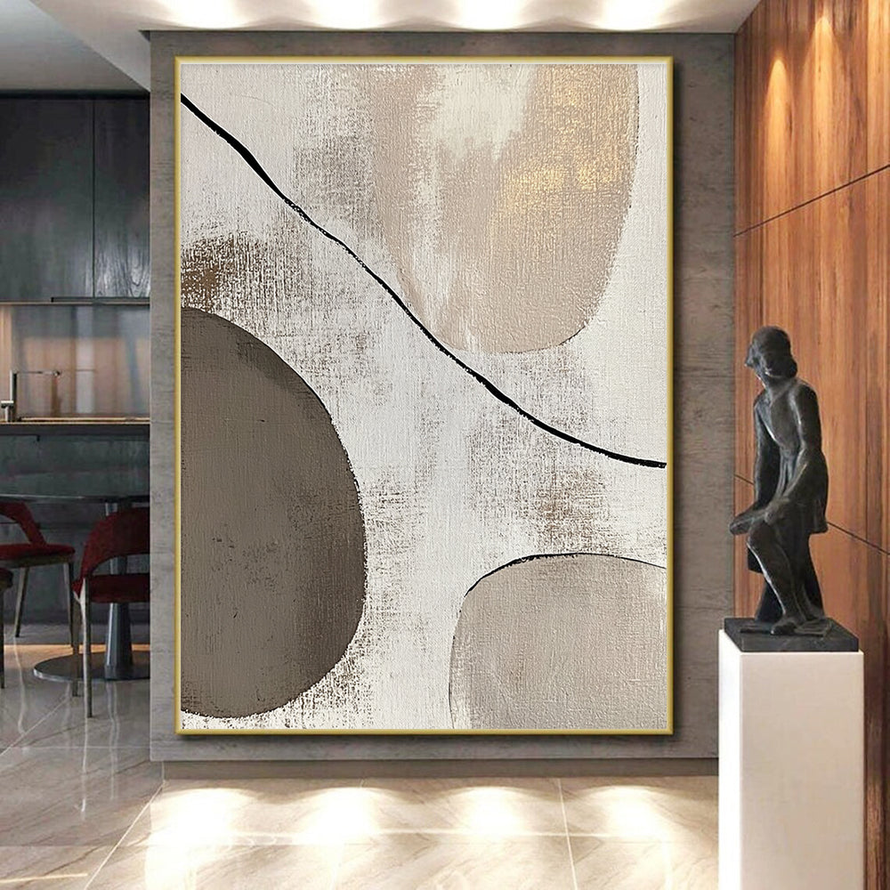 Beige and Gray Abstract Painting with Simple Shapes GER047
