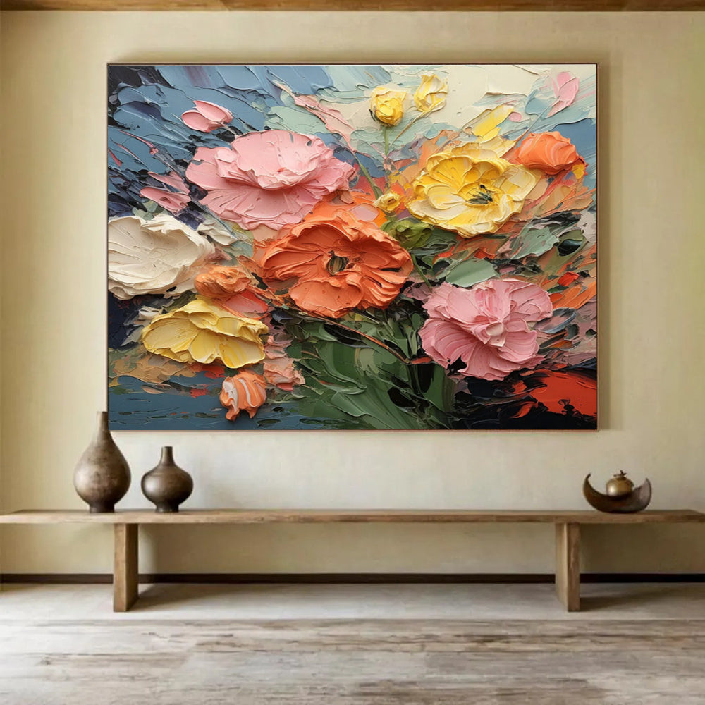 Impasto Floral Bounty Abstract Painting with Rich Color Palette THY295