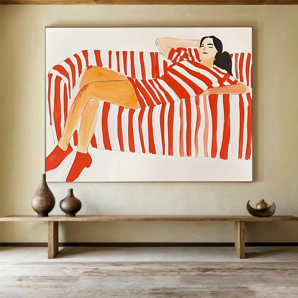 Red and White Striped Figure Abstract Painting DYP089