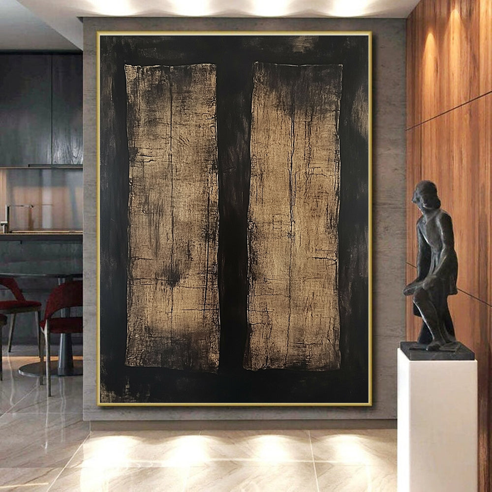 Brown Black Abstract Painting with Rustic Textures GER796