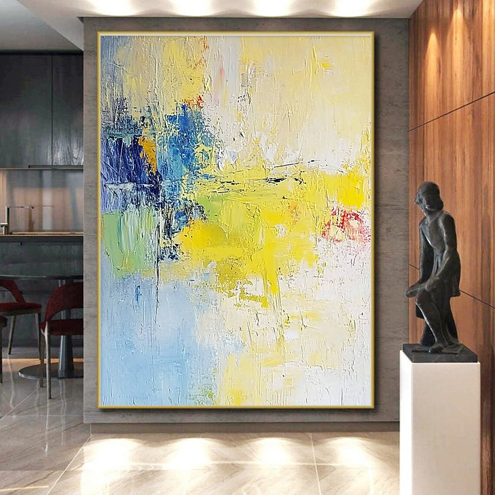Yellow and Blue Abstract Painting with Subtle Blends GER488