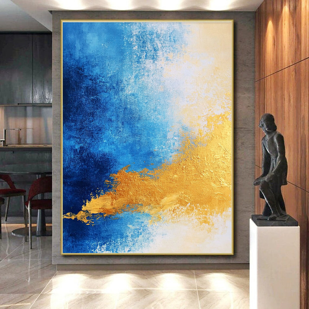 Gradient Blue and Gold Abstract Painting with Subtle Transitions GER376