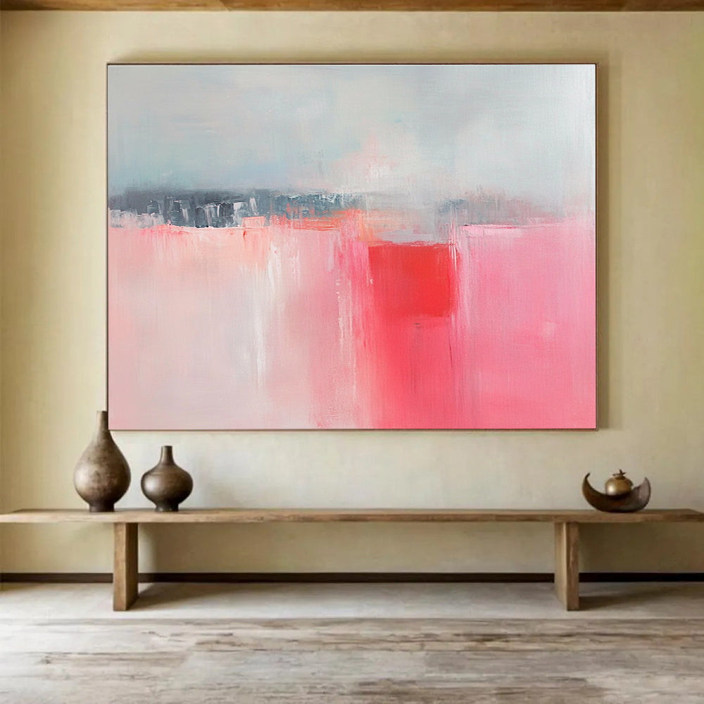 Subtle Landscape Abstract Painting with Pink and Gray DYP416