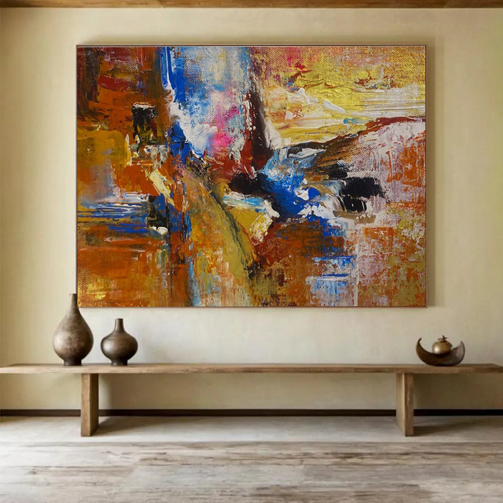 Orange Blue Gold Abstract Painting with Warm, Inviting Hues THY385