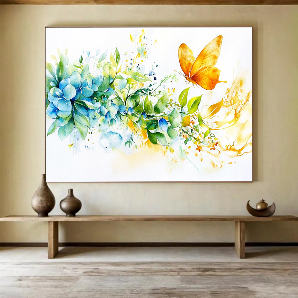 Butterfly and Flowers Watercolor Abstract Painting DYP158