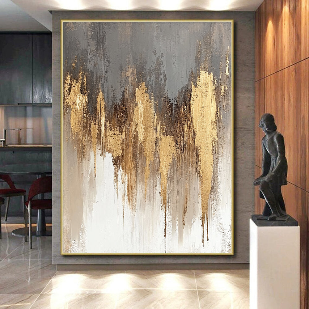 Gold - Dripped Abstract with Gray, White, and Brown GER325