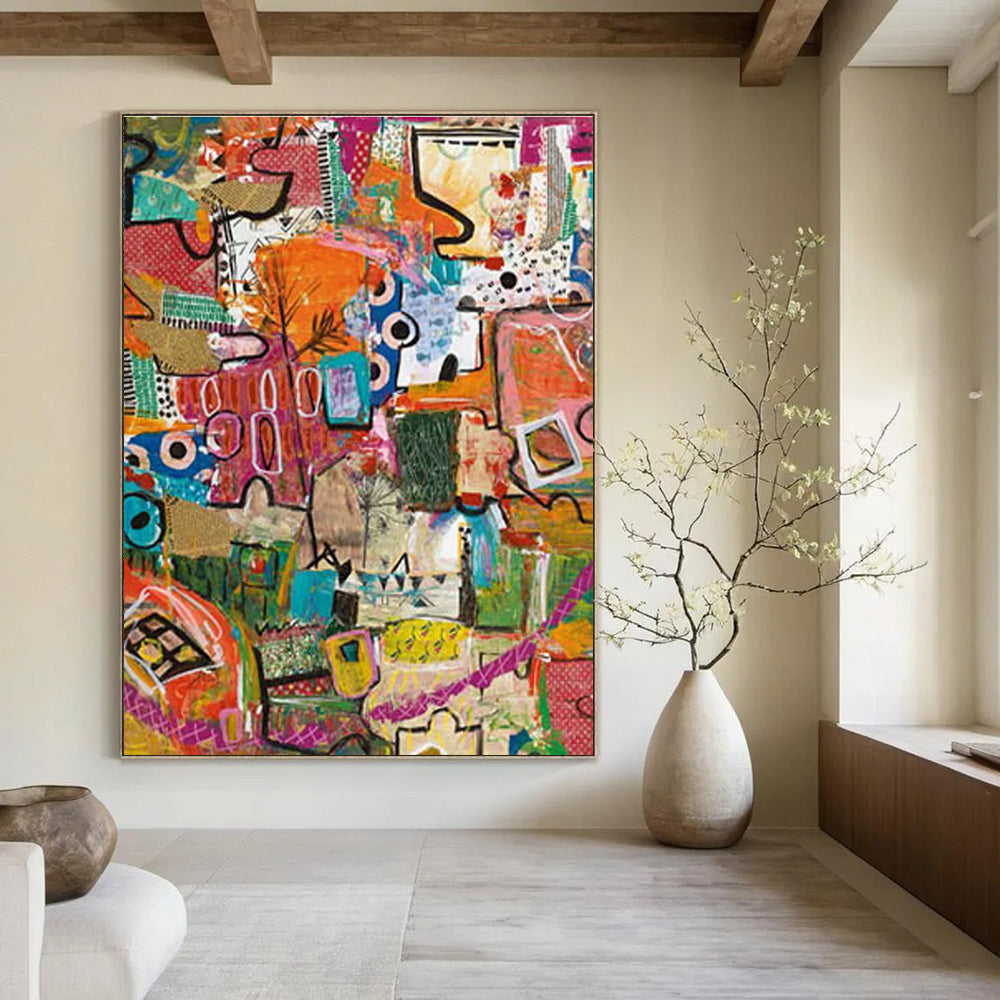 Eclectic Colorful Abstract Painting with Mixed Patterns ADGE293