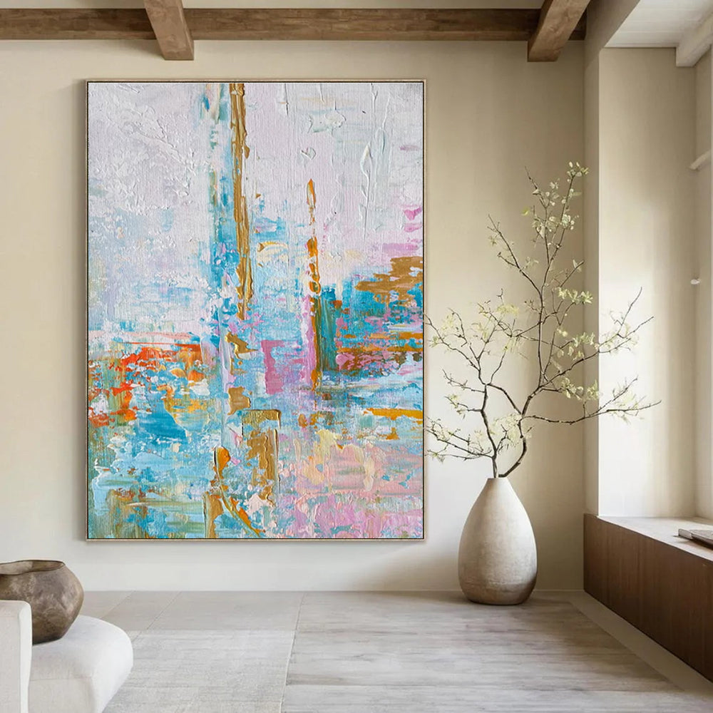 Soft Color Abstract Cityscape Painting with Delicate Lines ADGE465