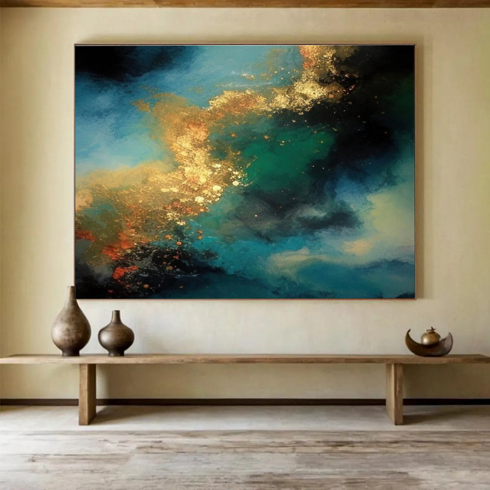 Blue Green Gold Abstract Painting THY071