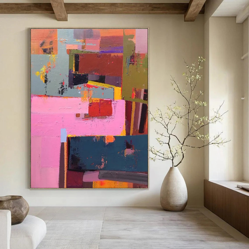 Pink Orange Blue Geometric Abstract Painting ADGE032