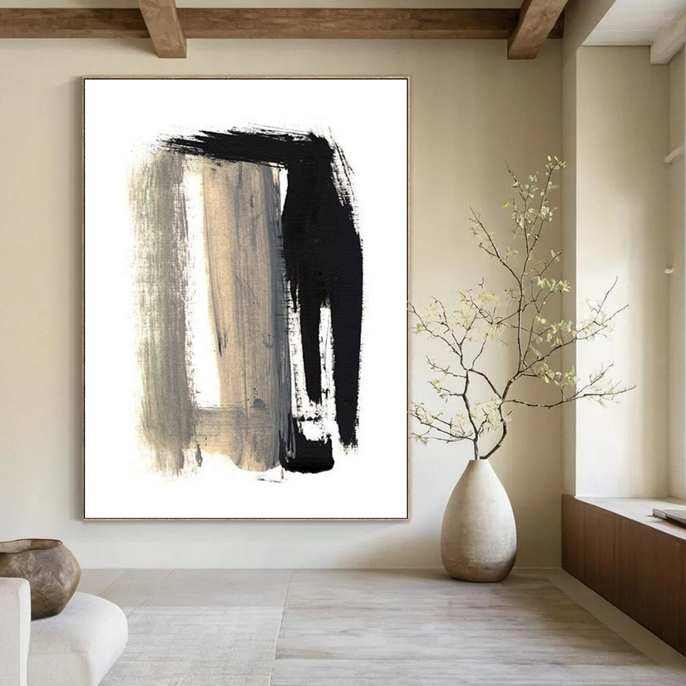 Black and Gray Bold Brushstrokes Abstract Painting ADGE157