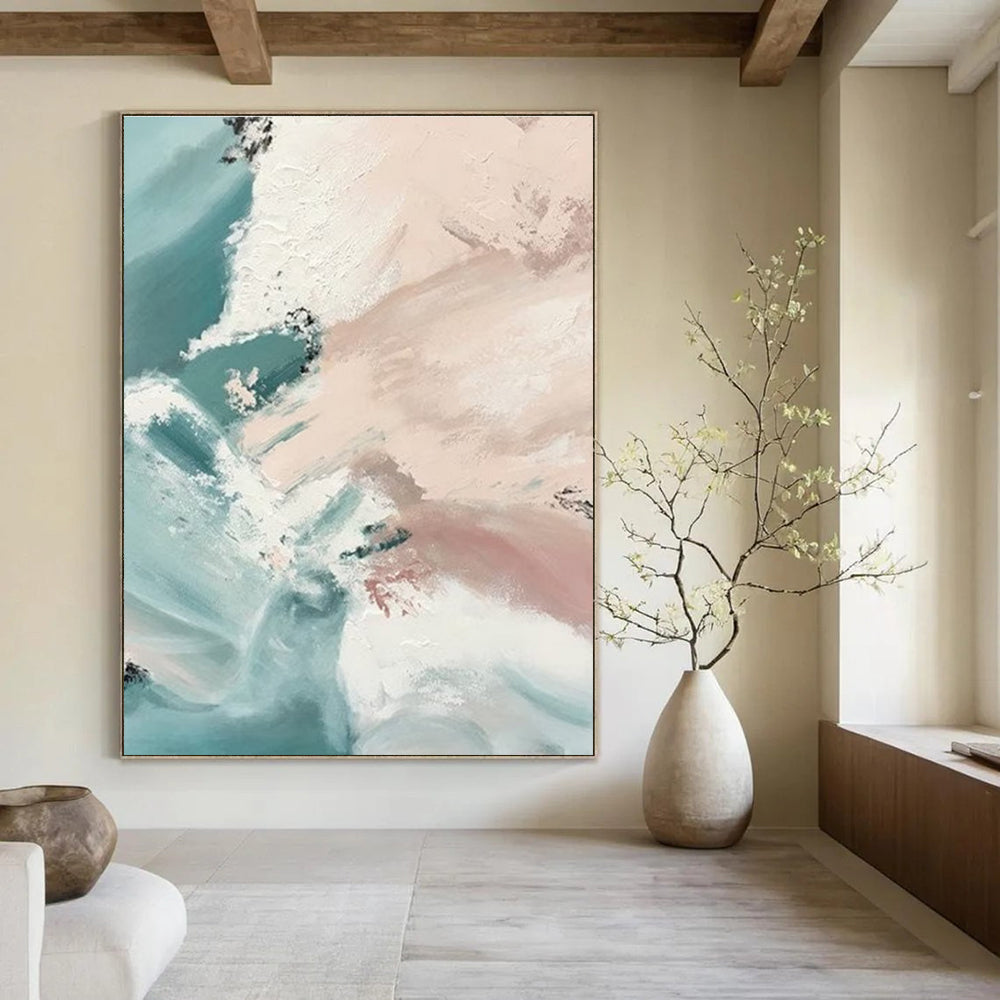 Blue and Pink Abstract Painting with Flowing Brushstrokes ADGE277