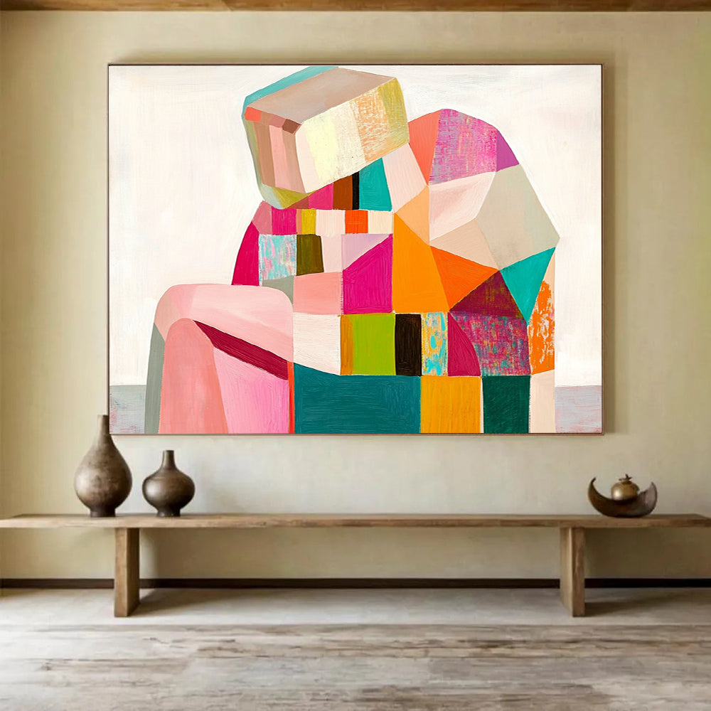 Colorful Geometric Figure Abstract Painting with Vibrant Shades DYP512