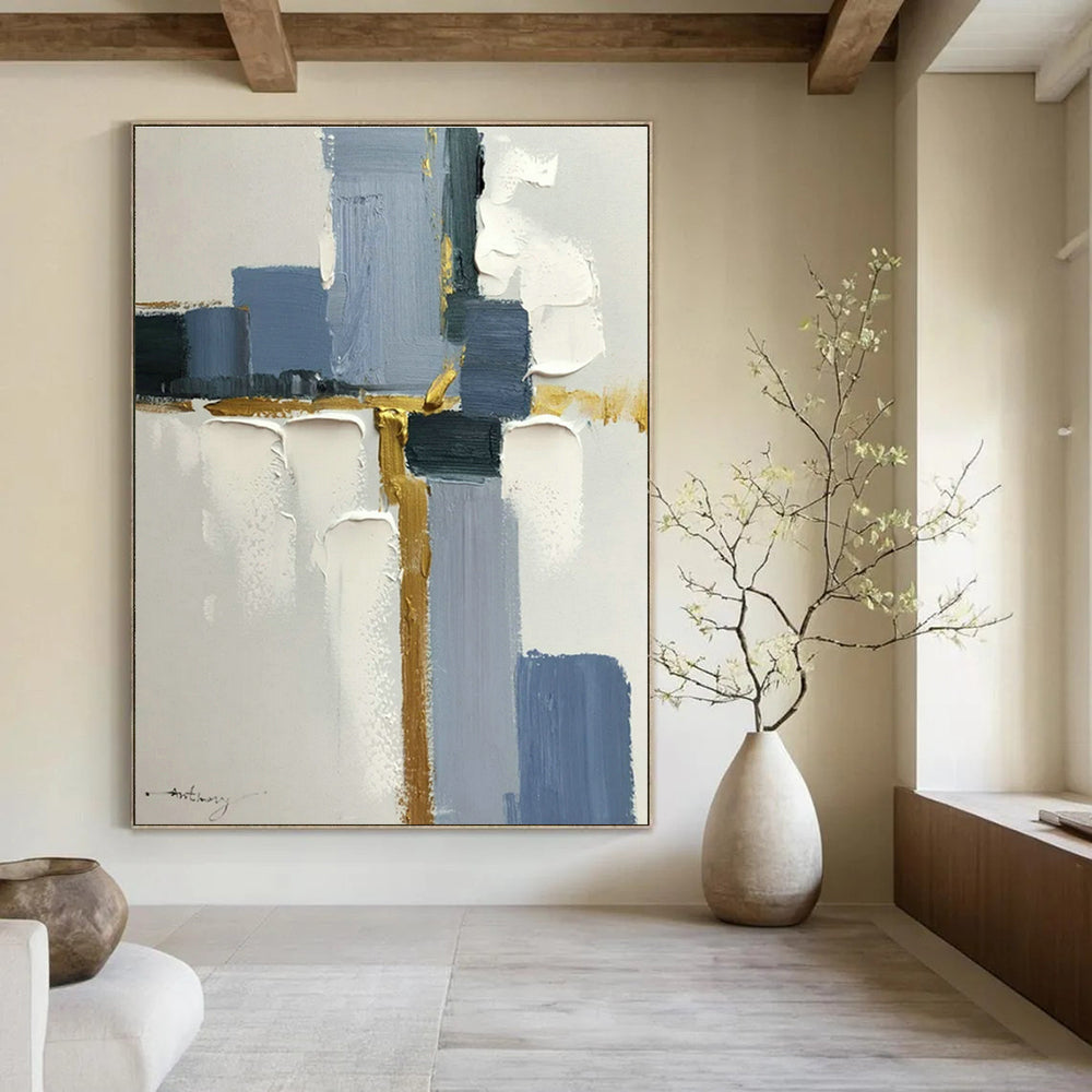 Large Hand-Painted Abstract Painting for Cottage Bedroom Wardrobe Doors and Hallway Coat Closet DLZ1687