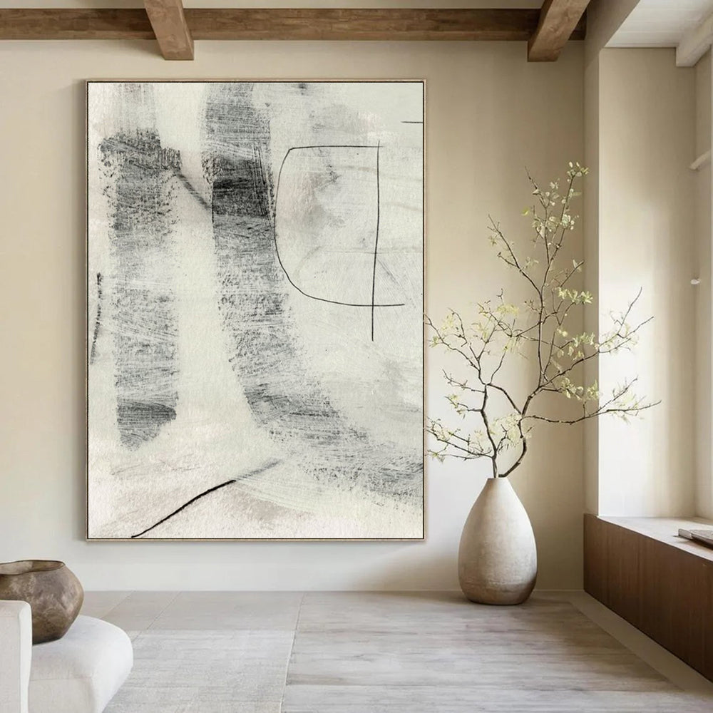 Monochromatic Abstract with Textured Marks and Subtle Shades Painting ADGE213