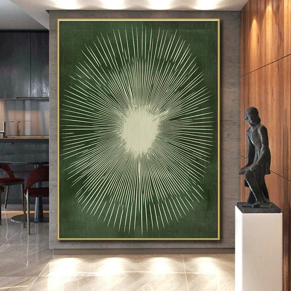 Sunburst - Inspired Green and White Abstract Art GER267
