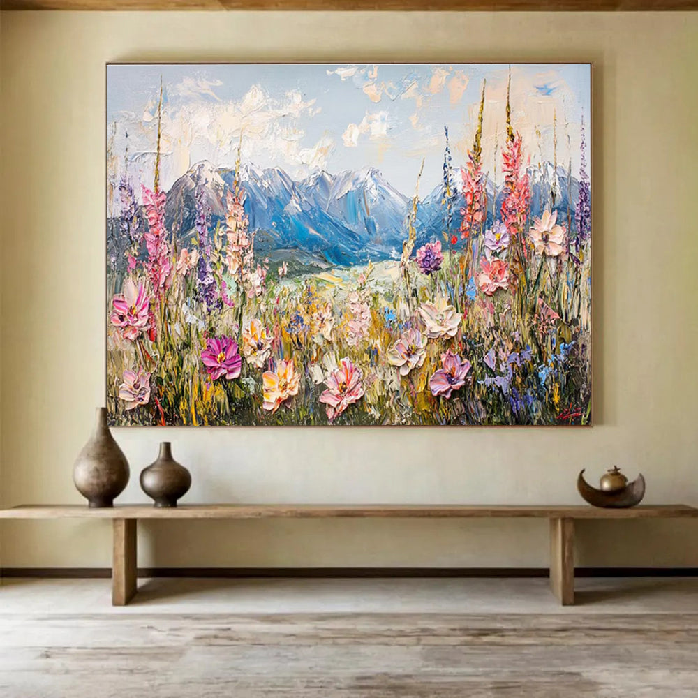 Mountain Flower Field Abstract Painting with Vivid, Natural Beauty THY411