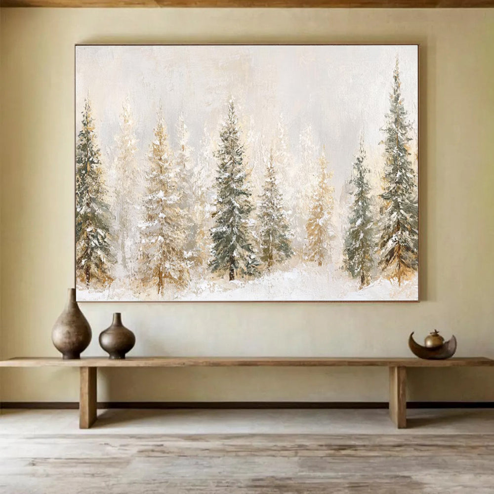 Snowy Pine Forest Abstract Painting THY421