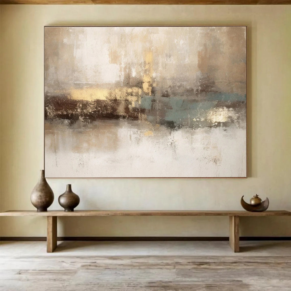 Beige Brown Teal Abstract Painting THY069