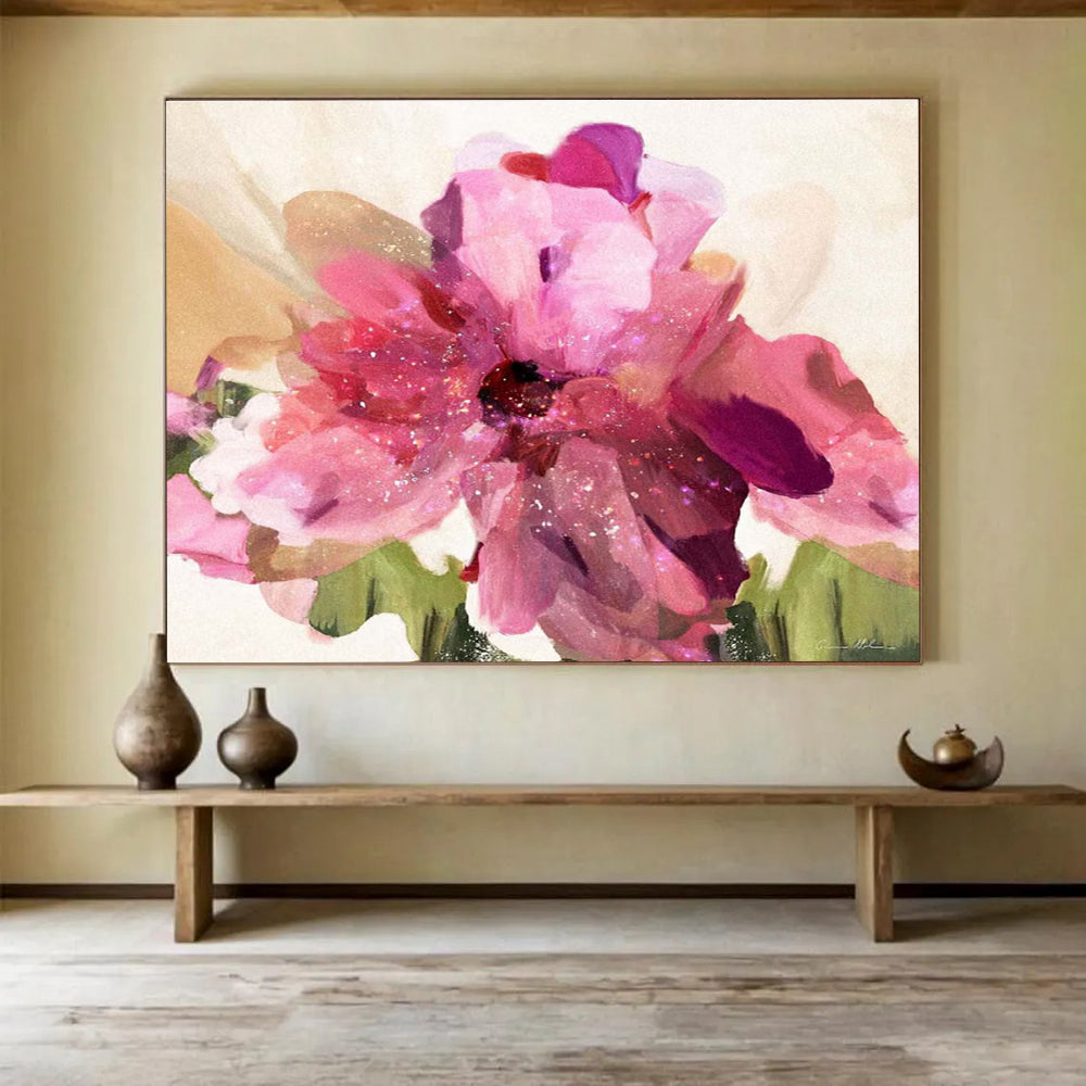 Pink Flower Abstract Painting with Vivid, Floral Radiance THY405