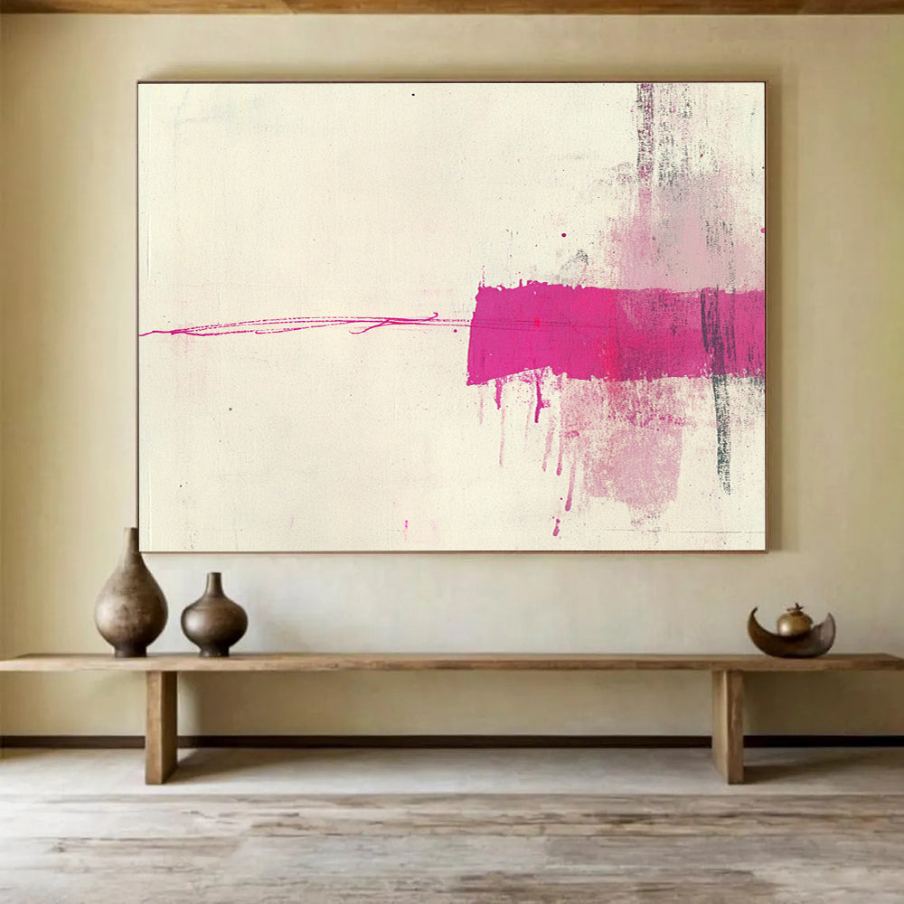 Pink and White Minimalist Abstract Painting with Bold Strokes DYP141