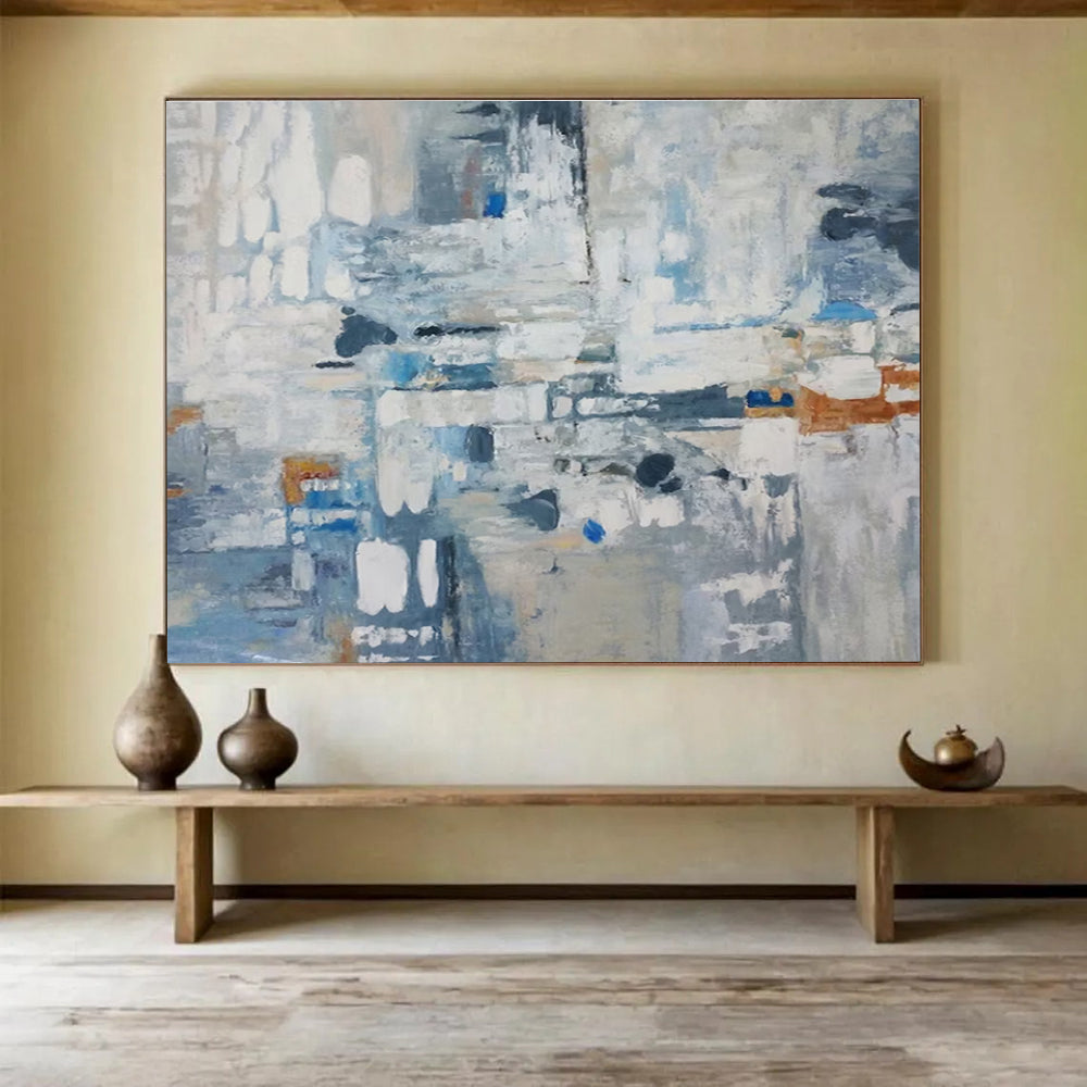 Blue Grey White Abstract Composition Painting THY017
