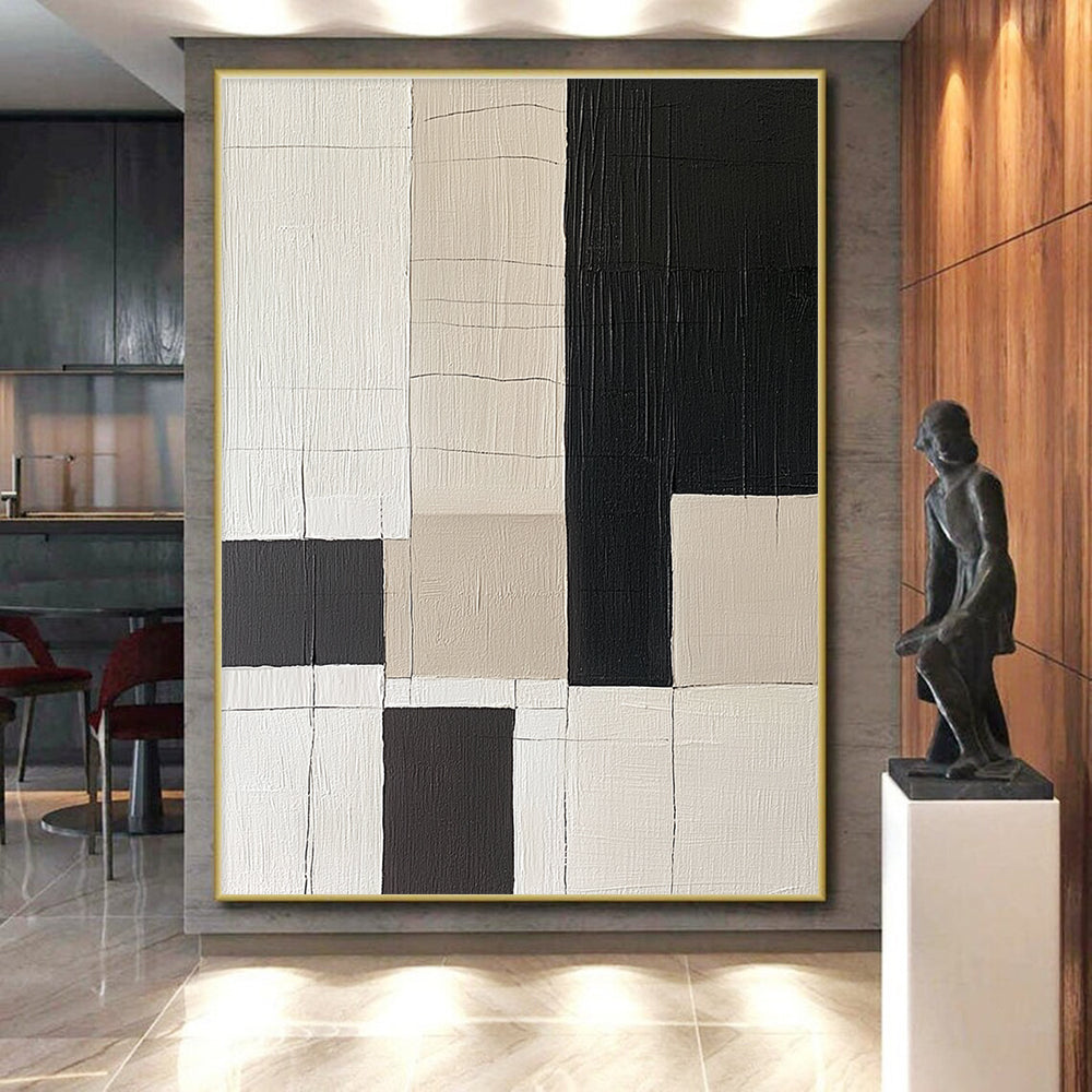 Black White Geometric Grid Abstract Painting GER852