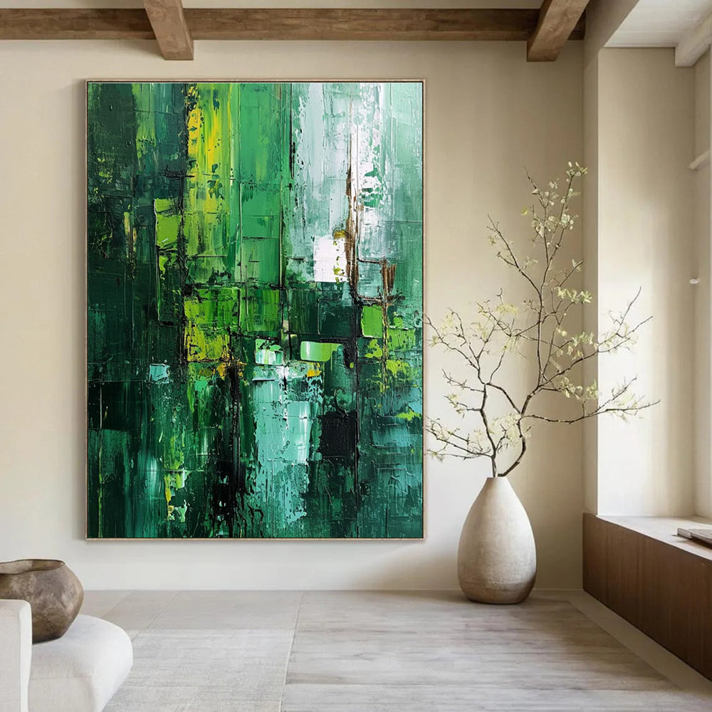 Green Yellow Blue Textured Abstract Painting ADGE012