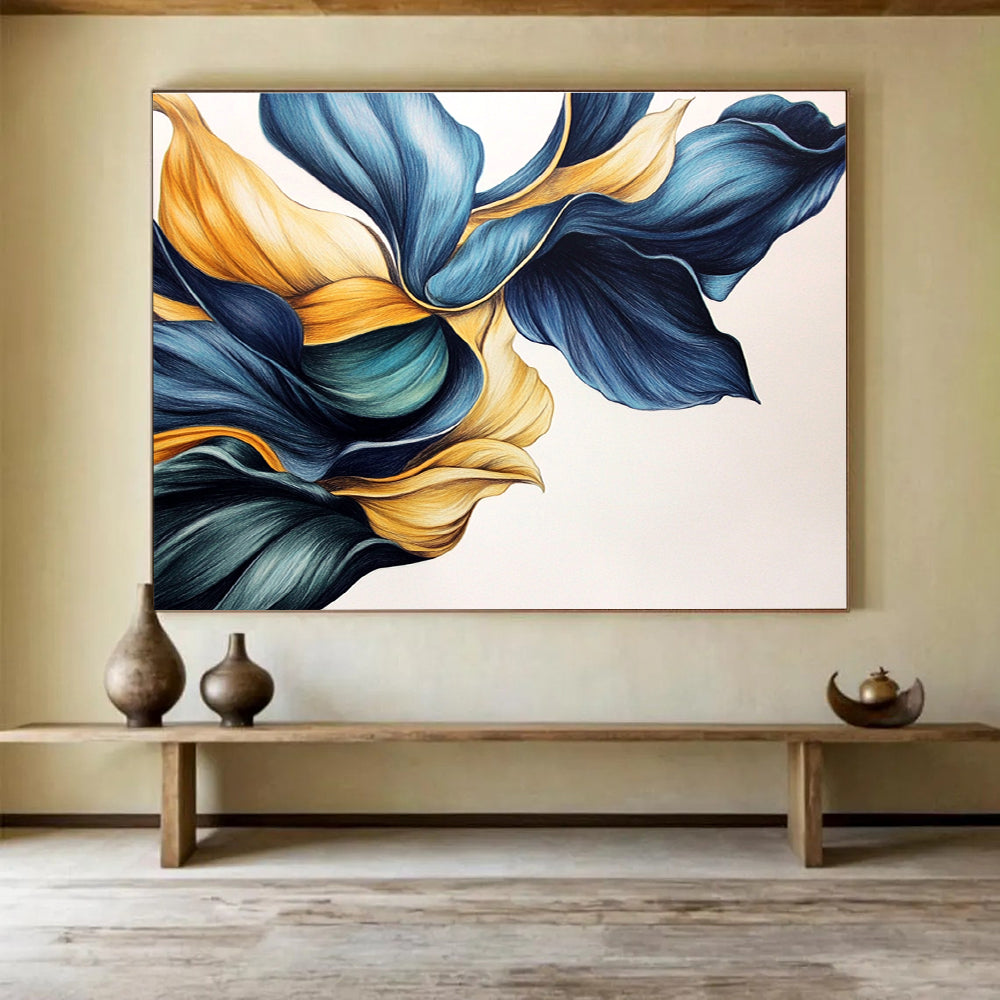 Blue and Yellow Abstract Petals Painting with Intricate Details DYP579