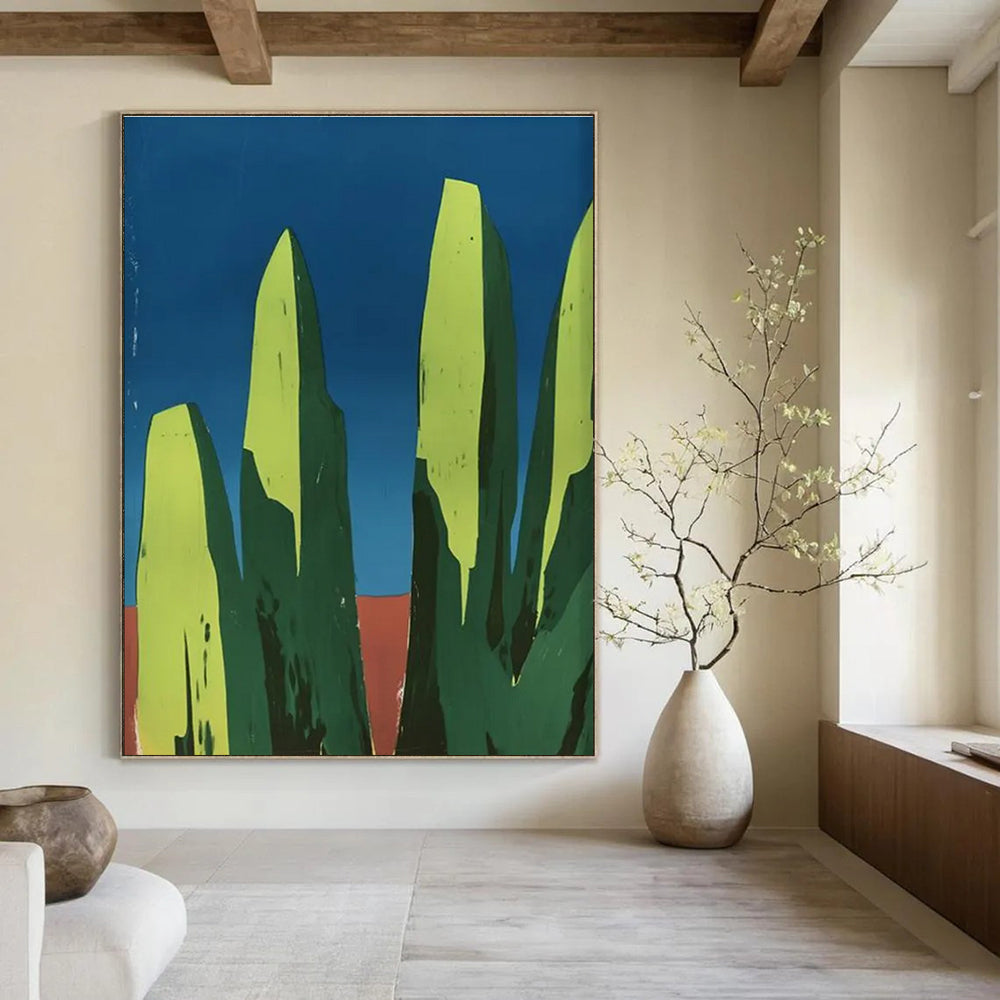 Minimalist Abstract Cacti Painting with Bold Colors ADGE093