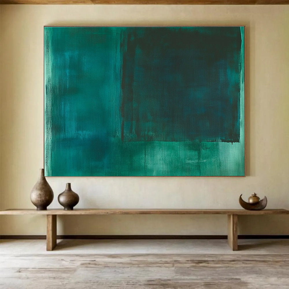 Deep Green Abstract Painting with Rectangular Forms DYP392