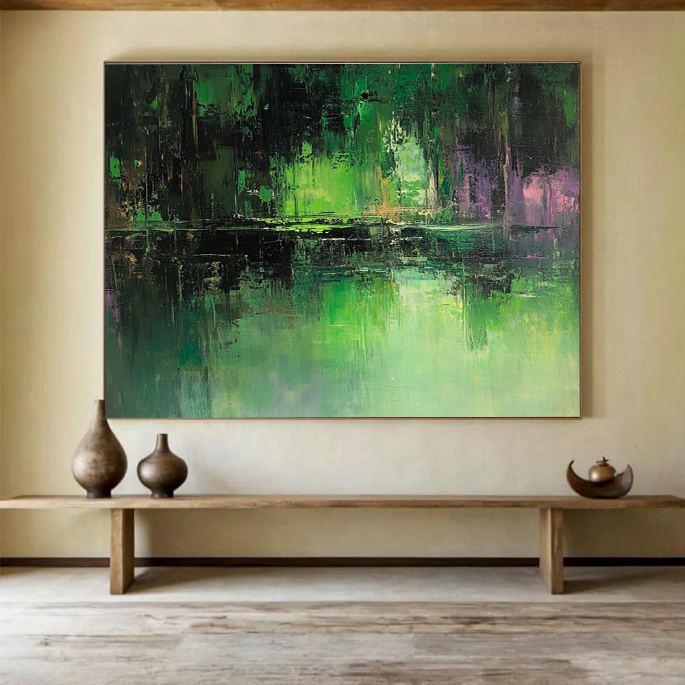 Green Forest Reflection Abstract Painting with Rich Colors DYP267