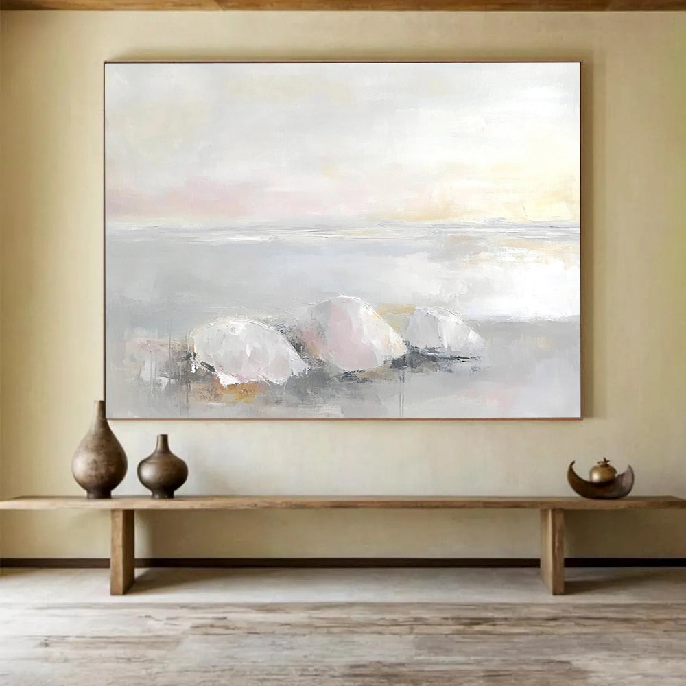 Pastel Seaside Stones Abstract Painting with Delicate Hues DYP337