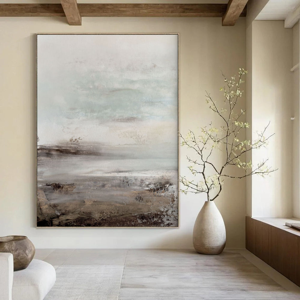 Misty Coastal Abstract with Soft Gray and Blue Tones Painting ADGE153