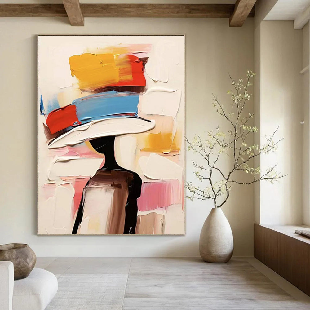 Colorful Hat Figure Abstract Painting with Bright Hues ADGE324
