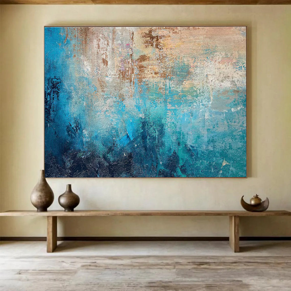 Blue Brown Abstract Painting with Coastal, Calming Vibes THY374