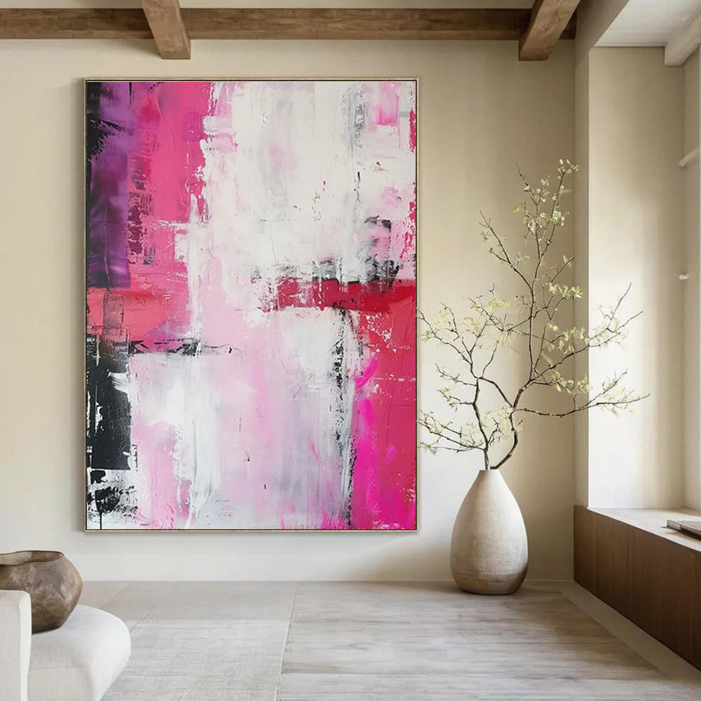 Pink and Purple Blend Abstract Painting with White and Red Accents ADGE114