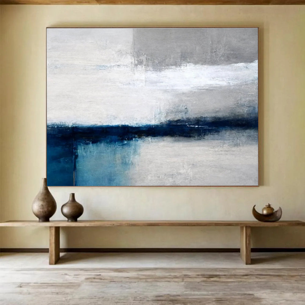 Grey Blue Minimalist Abstract Painting THY052
