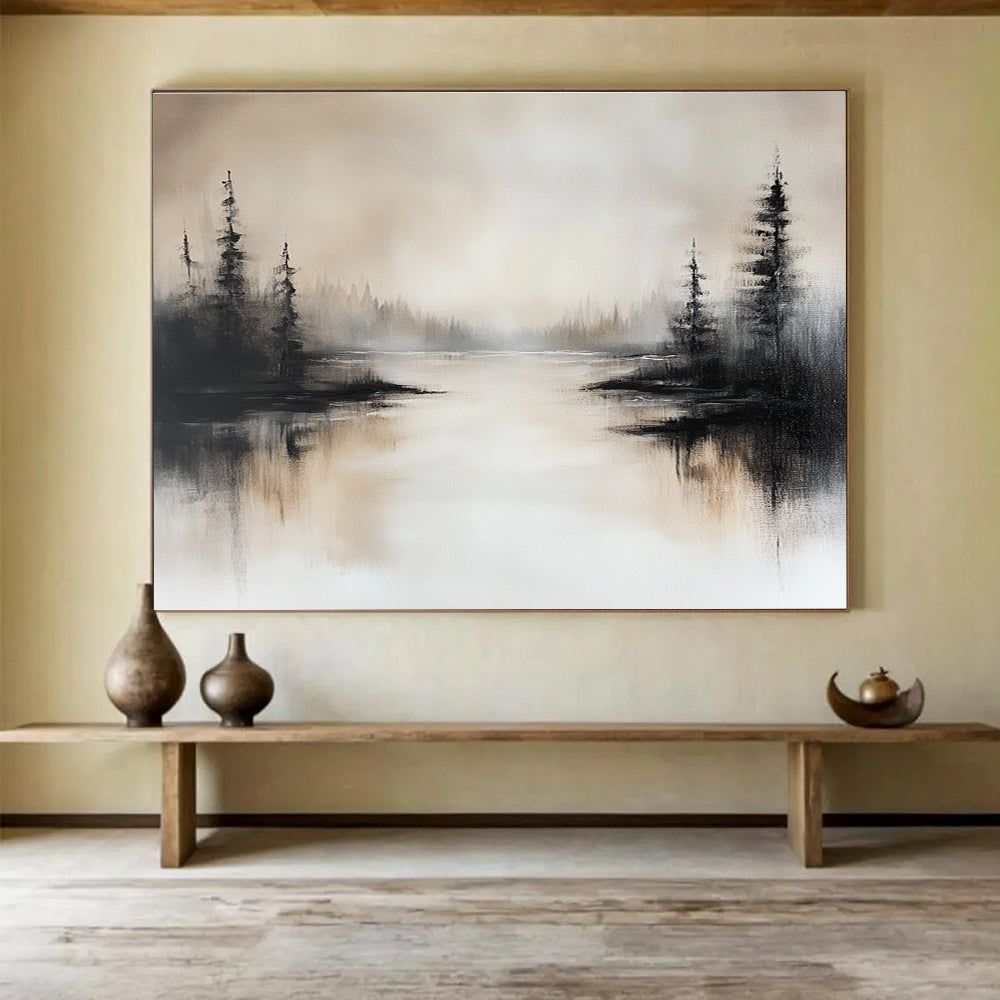 Misty Landscape Abstract Painting with Soft Grays and Browns DYP213