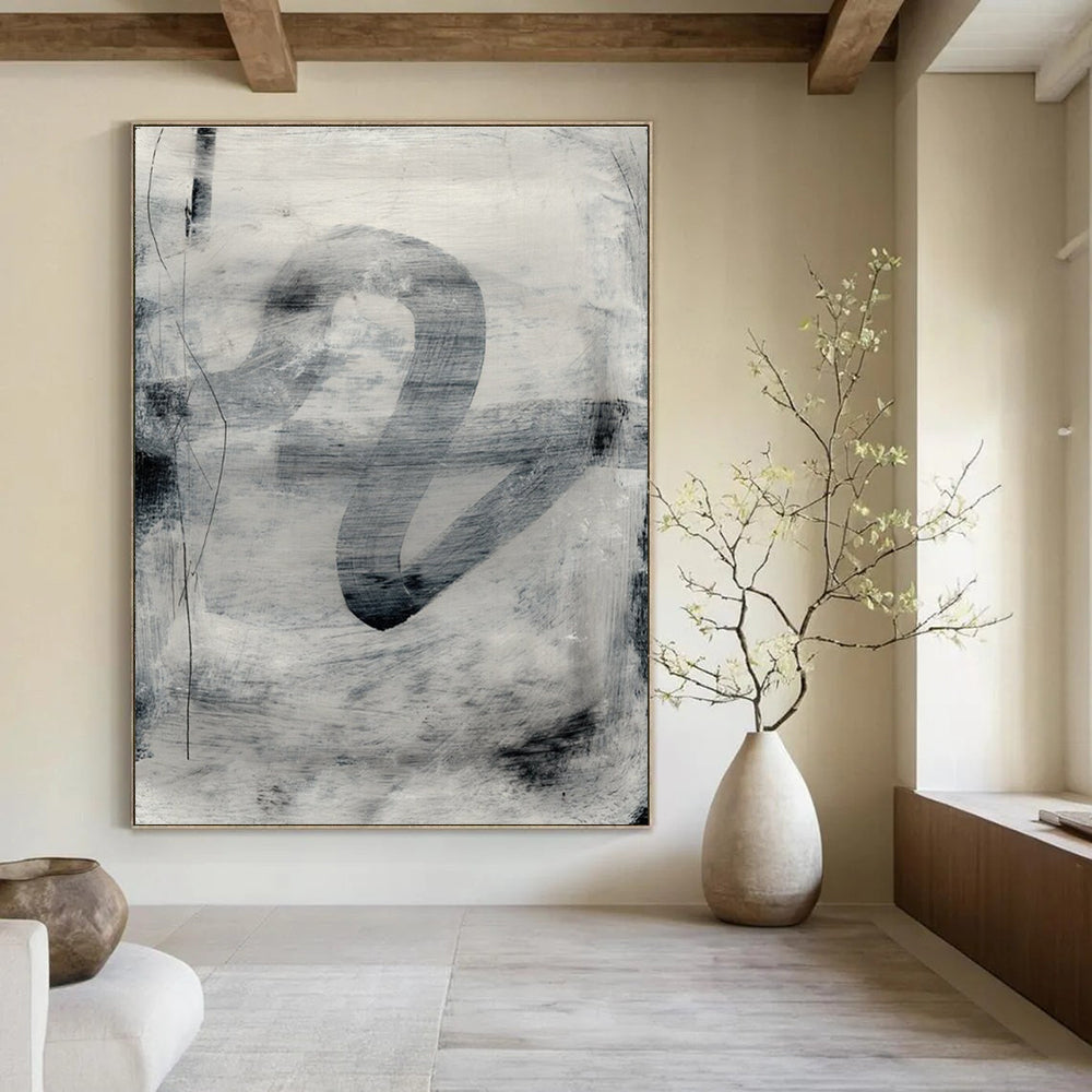 Gray Ink Abstract with Expressive Brushstrokes Painting ADGE189