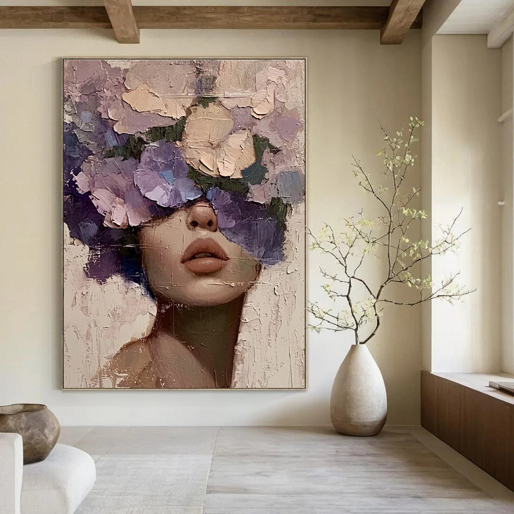 Purple Flower Masked Portrait Abstract Painting ADGE329