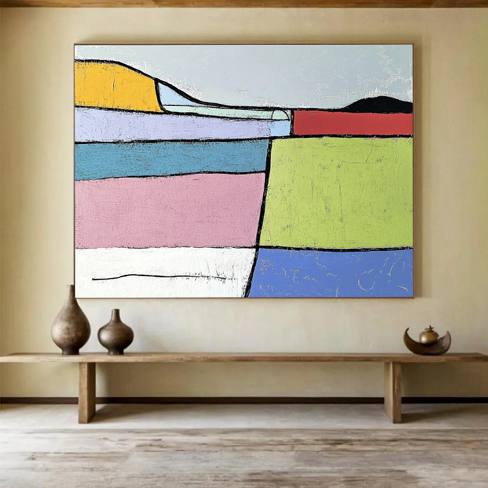 Colorful Geometric Landscape Abstract Painting with Bold Shapes DYP222