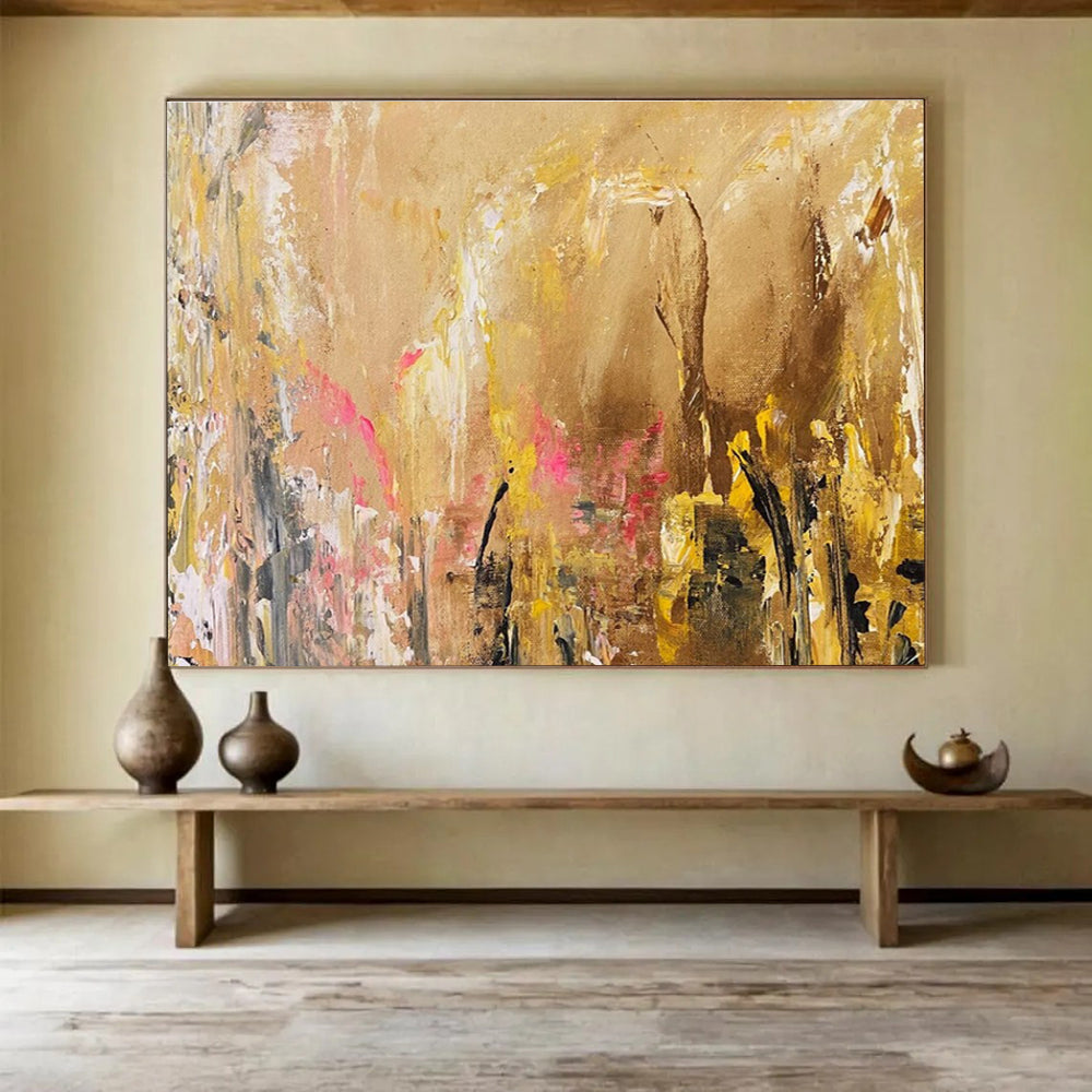 Beige Pink Abstract Painting with Soft - Romantic Tones THY378